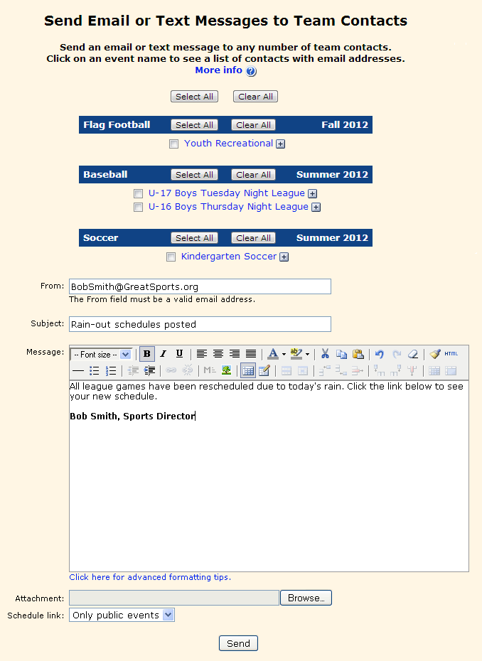 Email All page